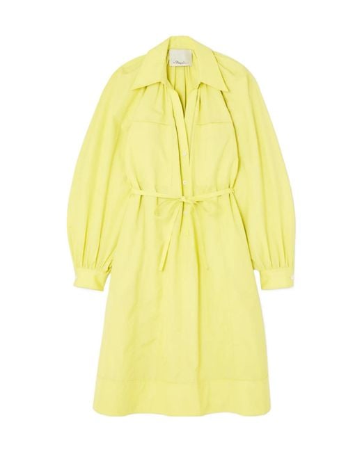 3.1 Phillip Lim Yellow Belted Cotton-Poplin Midi Shirt Dress