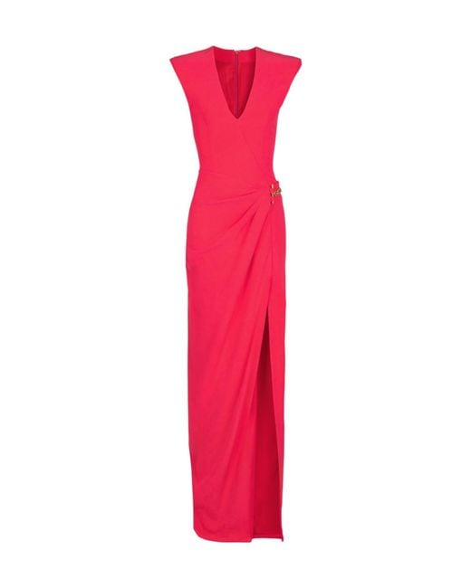 Balmain Pink Embellished Detail Long Crepe Dress