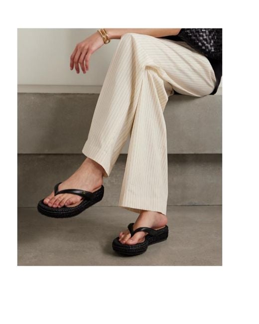 Gianvito Rossi Black Leather Platform Flip Flops