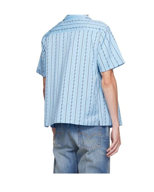 Versace Blue Jacquard Cotton-Silk Regular Shirt for men