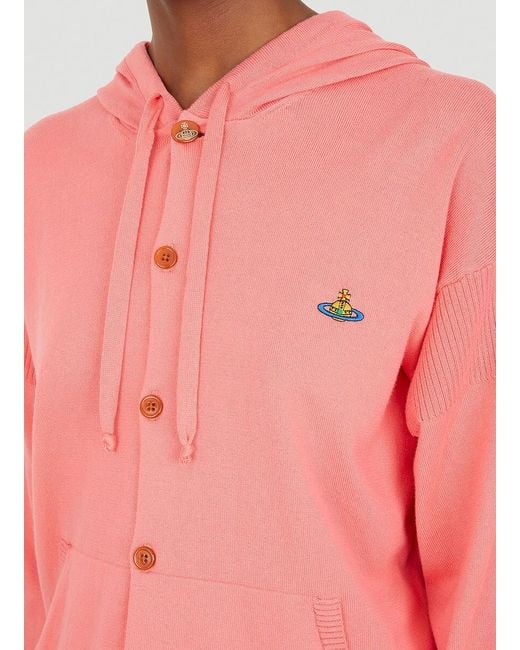 Vivienne Westwood Pink Orb Embroidered Hooded Knitted Cardigan