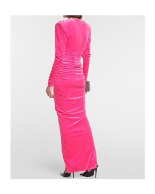 Alexandre Vauthier Pink Velvet Draped Midi Dress
