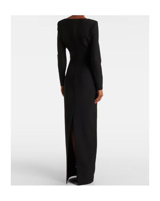 Roland Mouret Black Floral-Appliqué Crêpe Gown