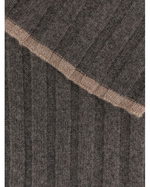 Brunello Cucinelli Gray Ribbed Knitted Scarf for men