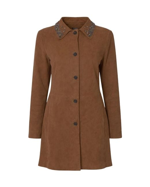 ERMANNO FIRENZE Brown Jewel Collar Coat