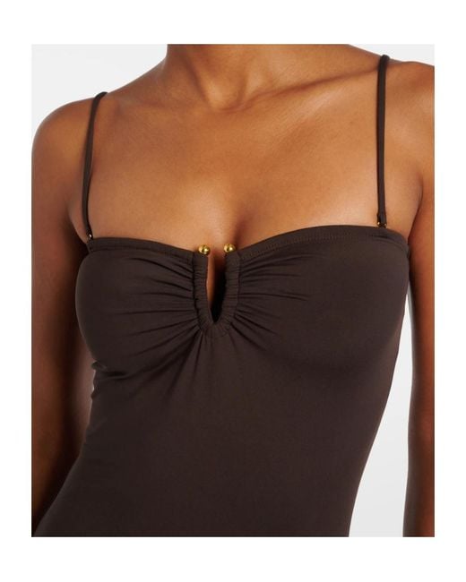 Nili Lotan Brown Pleated One-Piece Swimsuit