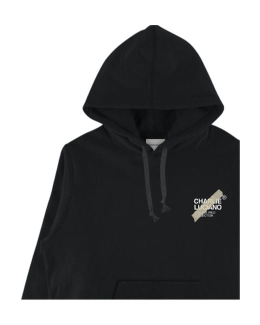 CHARLIE LUCIANO Black Logo Detail Hoodie for men