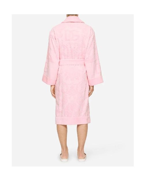 Dolce & Gabbana Pink Logo Jacquard Terry Bathrobe for men