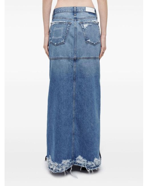 Re/done Blue Split Mid-Rise Denim Skirt