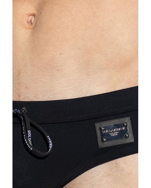Dolce & Gabbana Black Logo-Patch Drawstring Briefs for men