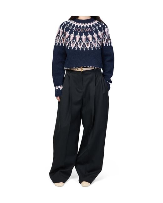Loewe Blue Wool-Blend Fair Isle Sweater