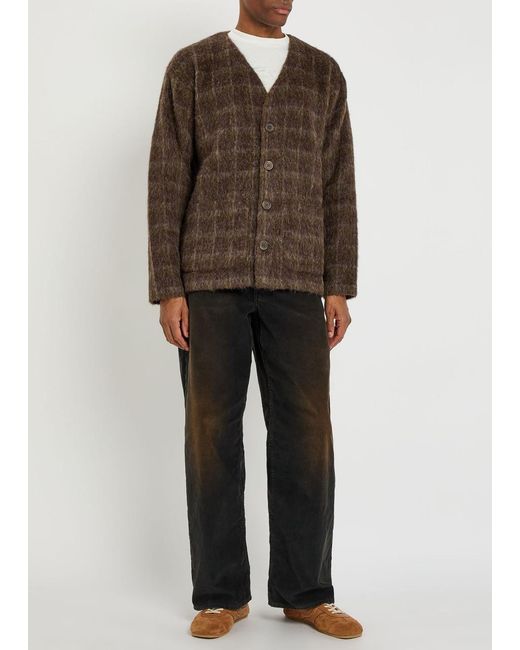 Our Legacy Brown Checked Brushed Wool-Blend Cardigan for men