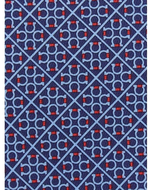 Ferragamo Blue Square Gancini Print Silk Tie for men