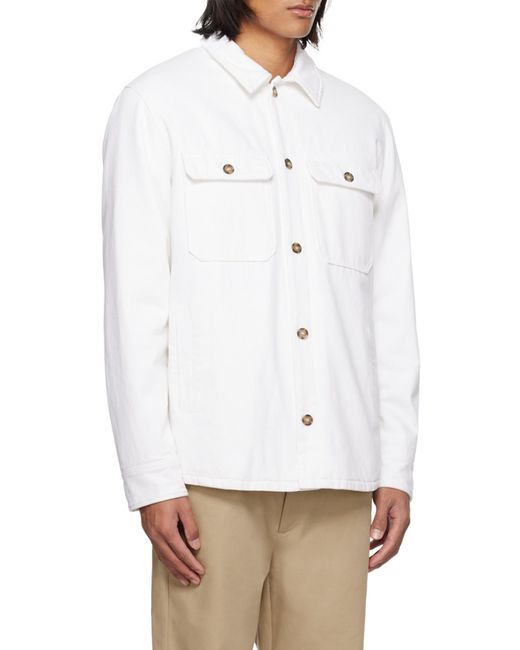 A.P.C. White Long Sleeved Buttoned Overshirt for men