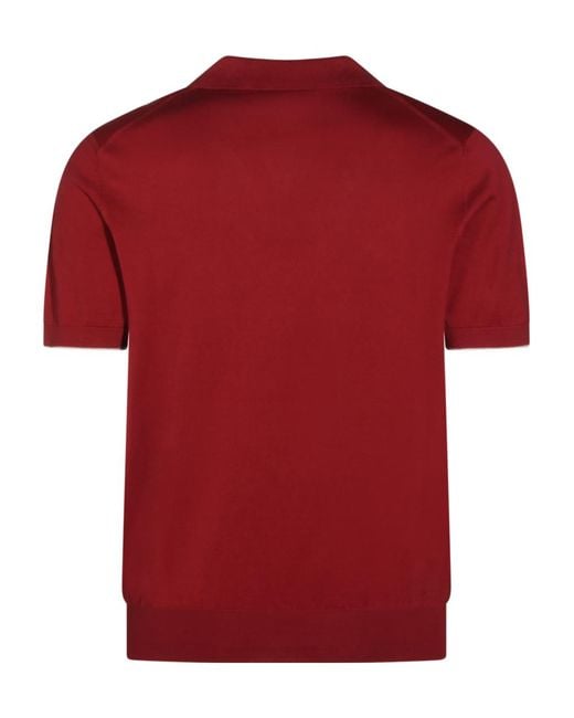 Brunello Cucinelli Red Cotton Buttonless Polo Shirt for men