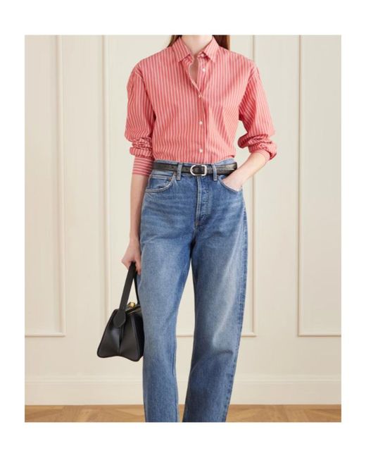 Nili Lotan Pink Yorke Striped Cotton Shirt