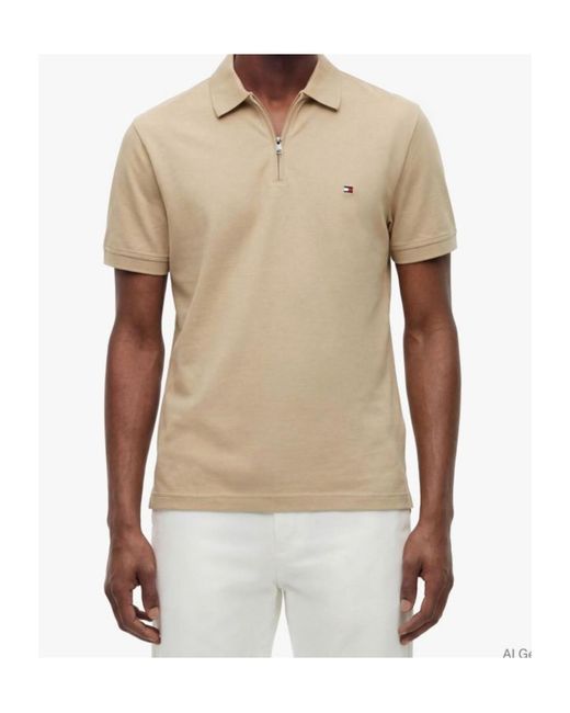 Tommy Hilfiger Natural Zip-Neck Logo-Detail Polo Shirt for men