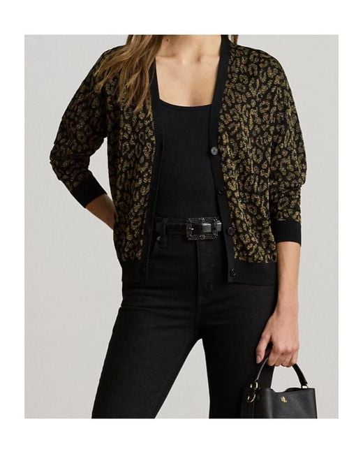 Ralph Lauren Black Animal-Patterned V-Neck Cardigan