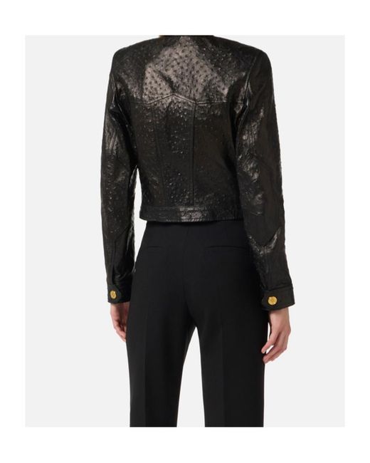 Elisabetta Franchi Black Long-Sleeved Leather Jacket