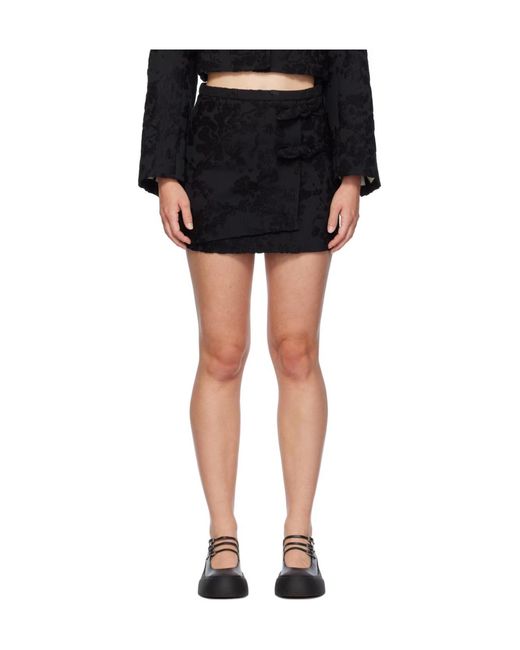 Ganni Black Floral Pattern Skirt