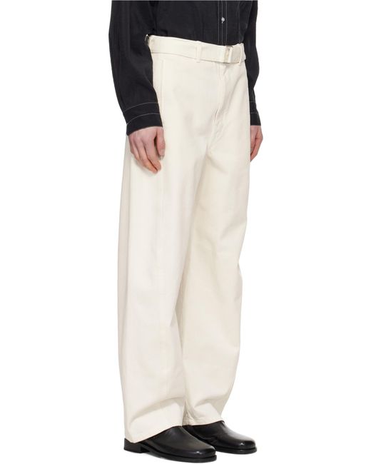 Lemaire White Twisted Belted Straight-Leg Trousers