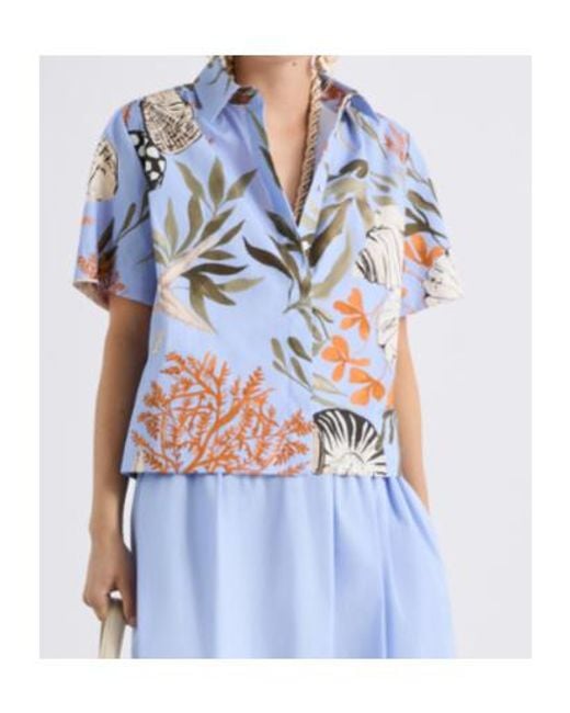 Marella Blue Marine Print Short Sleeve Shirt