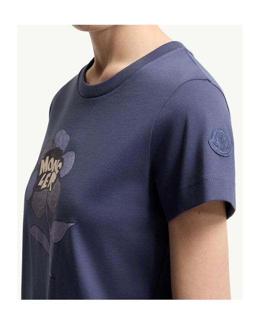 Moncler Blue Cotton Jersey Printed T-Shirt