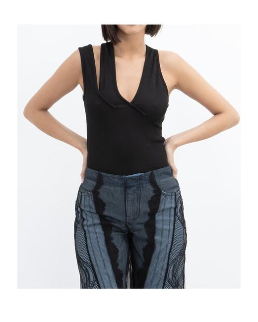 Christopher Esber Black Asymmetric Ribbed Tank Top