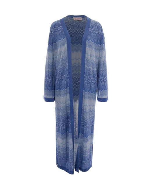 Mc2 Saint Barth Blue Tonia Chevron-Knit Cardigan