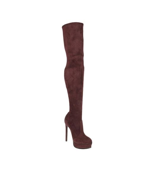 Casadei Brown Flora Over-The-Knee Heeled Boots