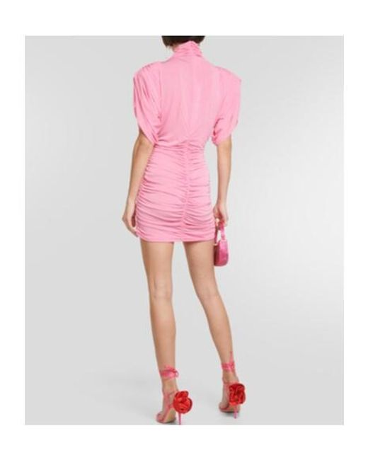 Magda Butrym Pink Rose-Appliqué Ruched Jersey Minidress