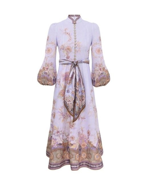 Zimmermann Purple Floral Belted Shirt Dress