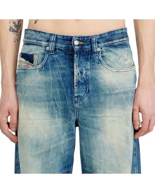 DIESEL Blue Distressed Straight-Leg Jeans for men