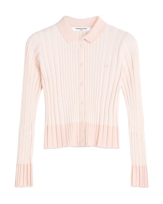 Maison Kitsuné Pink Baby Fox Patch Pleated Ribbed Cardigan