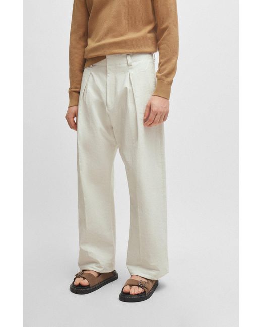 Boss White Belt-Loop Casual Pants for men
