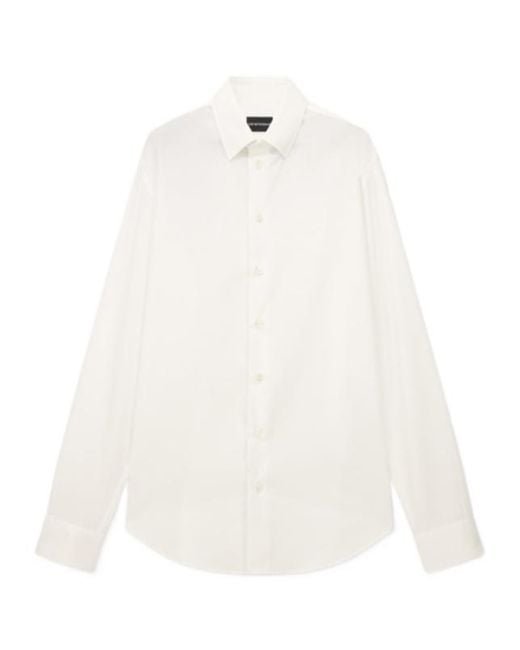 Emporio Armani White Cotton Dress Shirt With A Pointed Collar And Long Sleeves for men