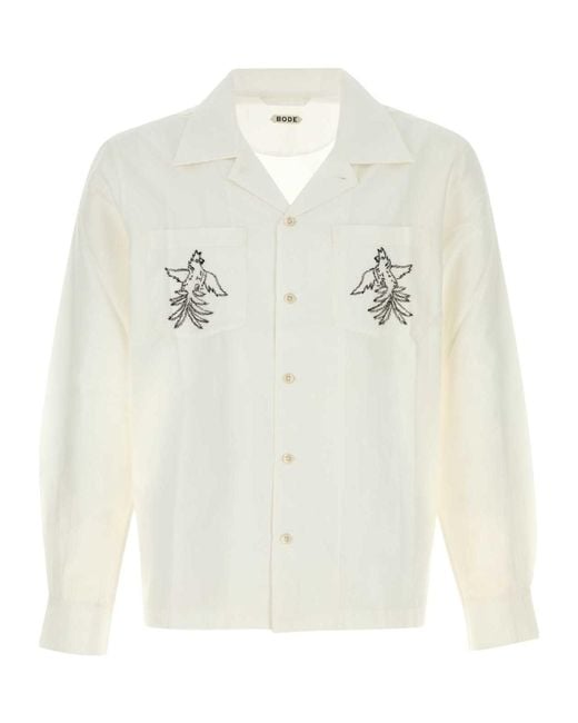 Bode White Cockatoo Embroidered Long-Sleeved Shirt for men
