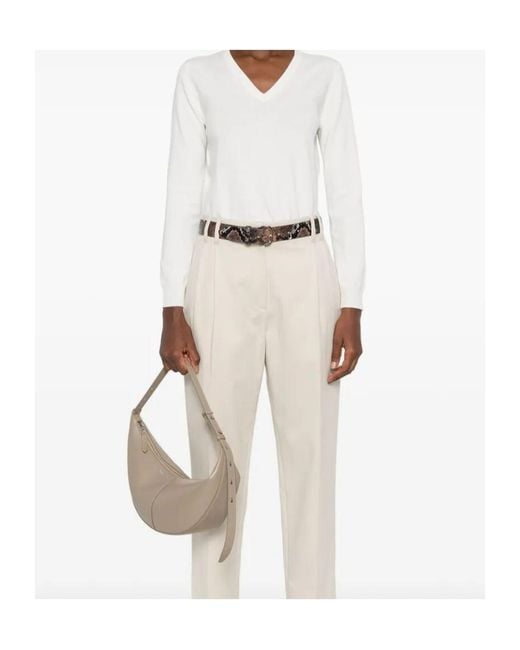 Brunello Cucinelli White V-Neck Sweater