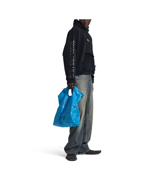 Balenciaga Blue Logo Embroidered Hoodie for men