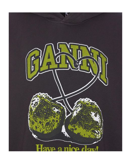Ganni Gray Isoli Cherries Oversize Sweatshirt