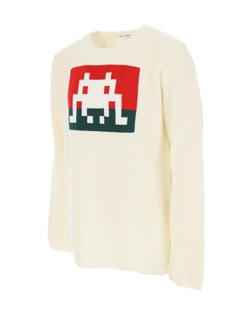 Comme des Garçons White Round-Neck Knitted Pullover for men