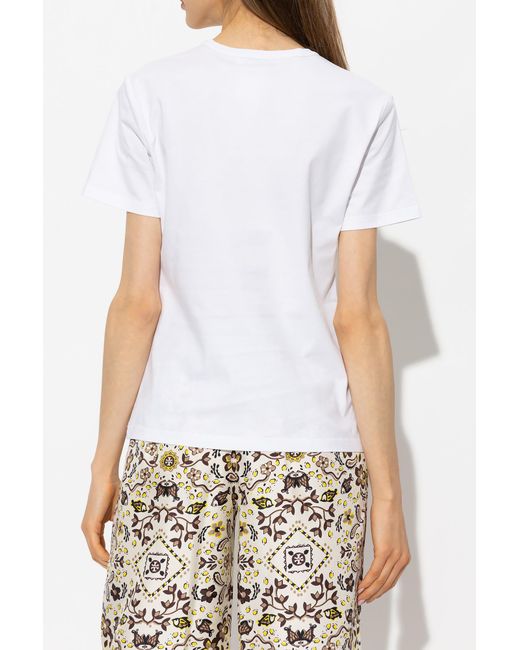 Tory Burch White Logo-Patch Cotton T-Shirt