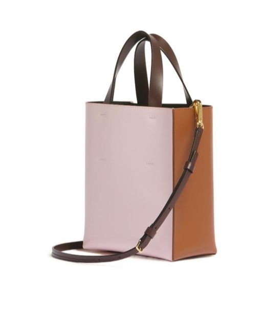 Marni Brown Logo Printed Two-Toned Tote Bag