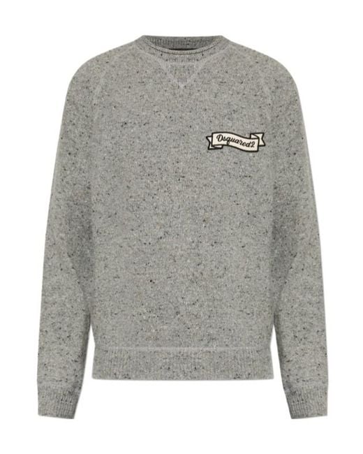 DSquared² Gray Logo Embroidered Crewneck Jumper for men