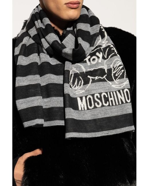 Moschino Black Striped Logo Intarsia Scarf for men