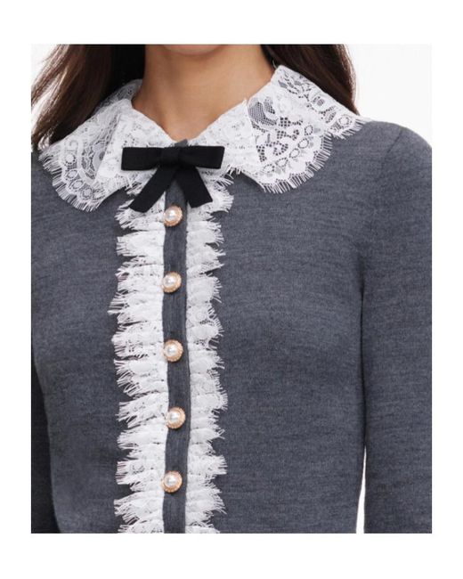 Self-Portrait Blue Lace Collar Knit Cardigan