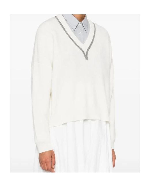 Brunello Cucinelli White Cashmere Sweater