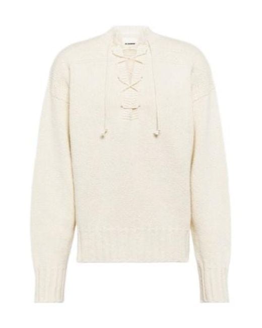Jil Sander White Tie-Front Knit Sweater for men