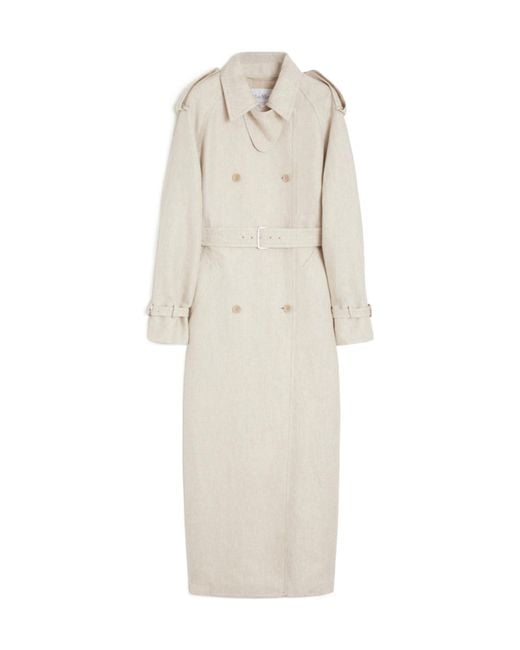 Max Mara White Pedaggi Double-Breasted Belted Trench Coat