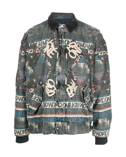 Sacai Gray Slogan-Print Bomber Jacket for men